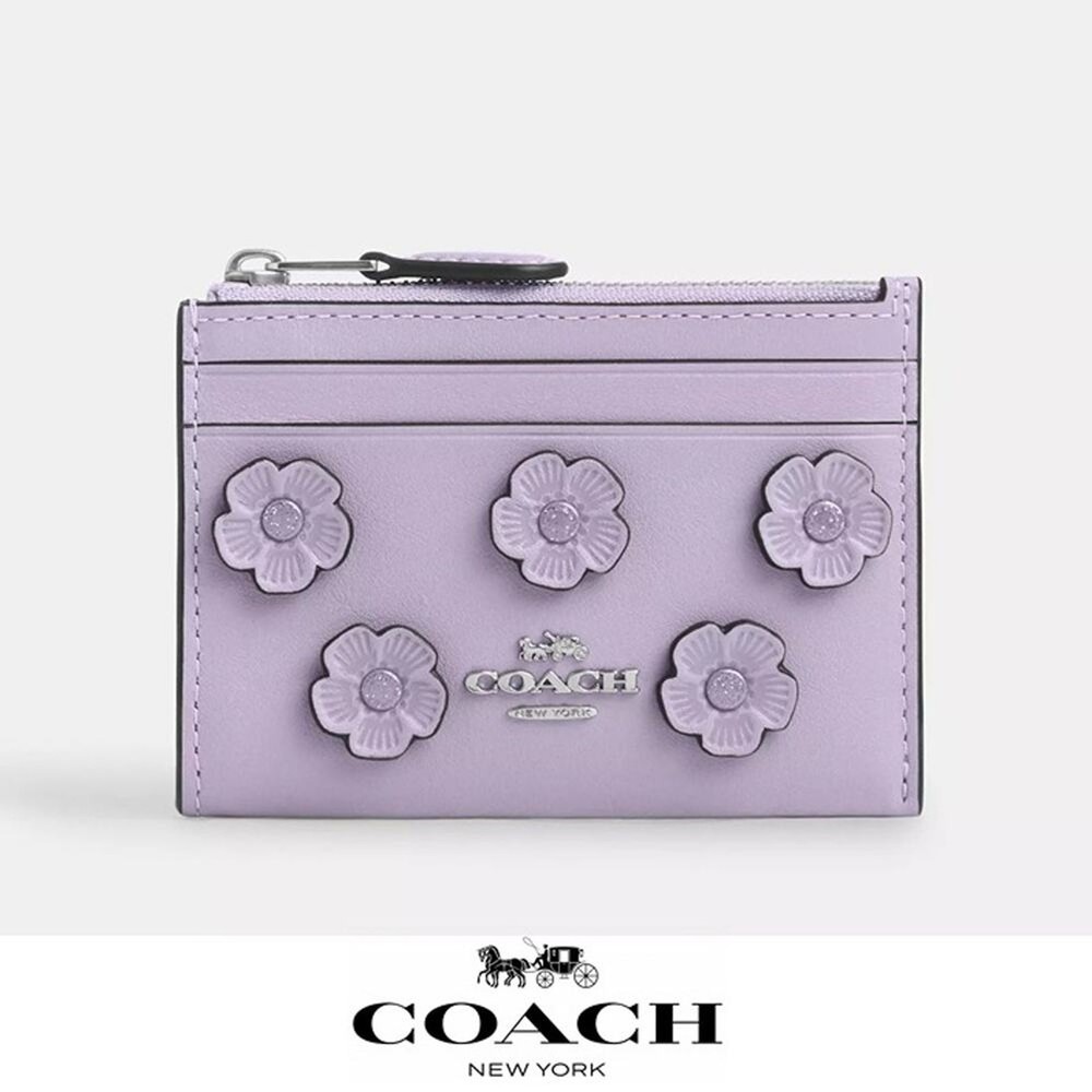 NWT Coach Mini Skinny ID Case with Floral Applique in Pink