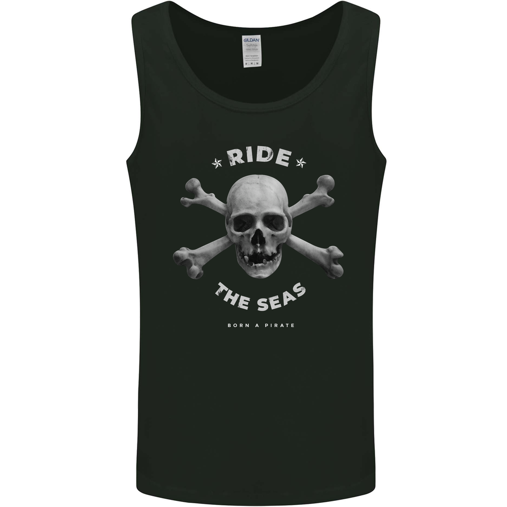 Ride the Seas Jolly Roger Skull Pirates Sailing Mens Vest Tank Top