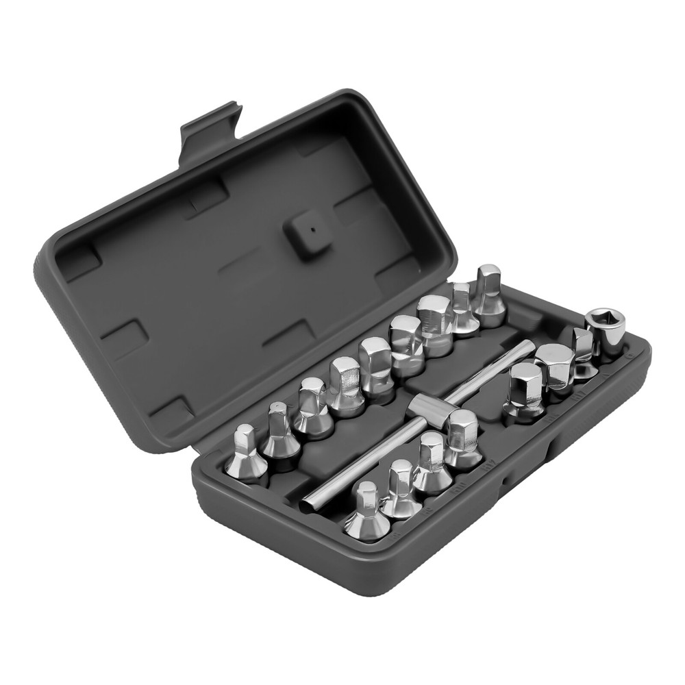 18PCS Oil Drain Pipe Plug Square Triangle Socket 3/8'' Drive Removal Tool Set
