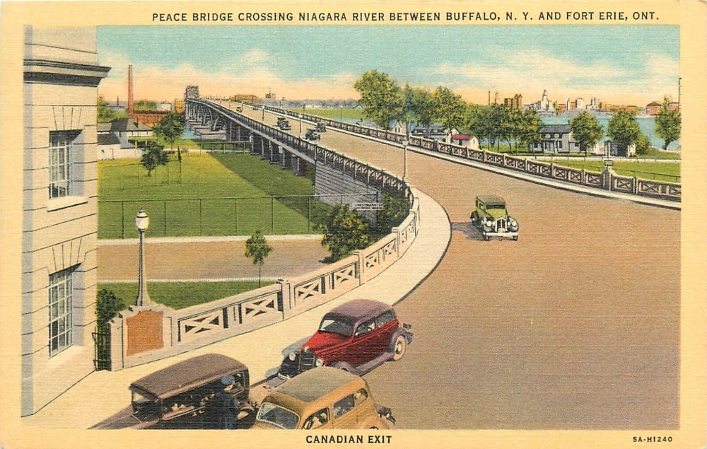 1940s Buffalo New York Peace Bridge autos Fort Erie Ontario Teich Postcard 25-37