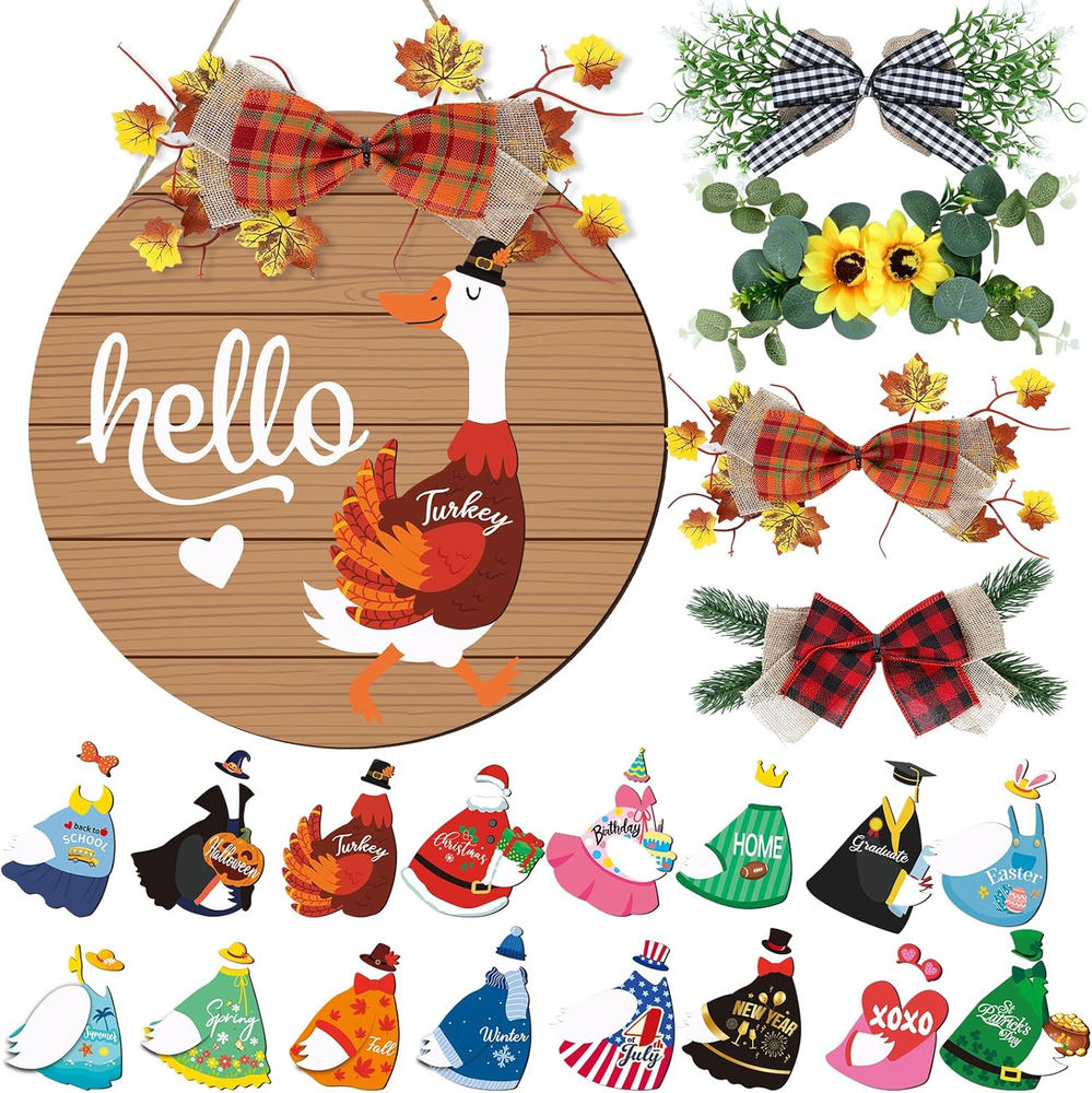 Seasonal Interchangeable Welcome Home Sign, Porch Goose Welcome Sign Front Door-image