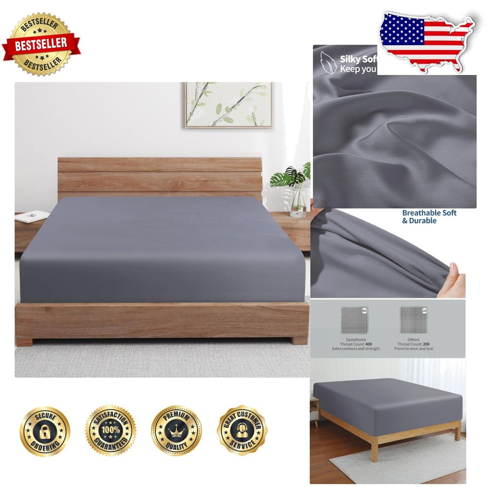 Full Size 400 Thread Count Cooling Bamboo Sheets 2 Pack for Hot Sleepers-image