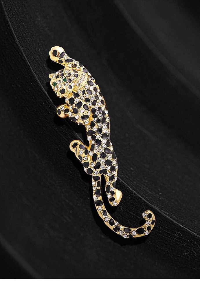 Classic Men Fashion Leopard Crystal Badges Brooches Vintage Accessories Jewelry