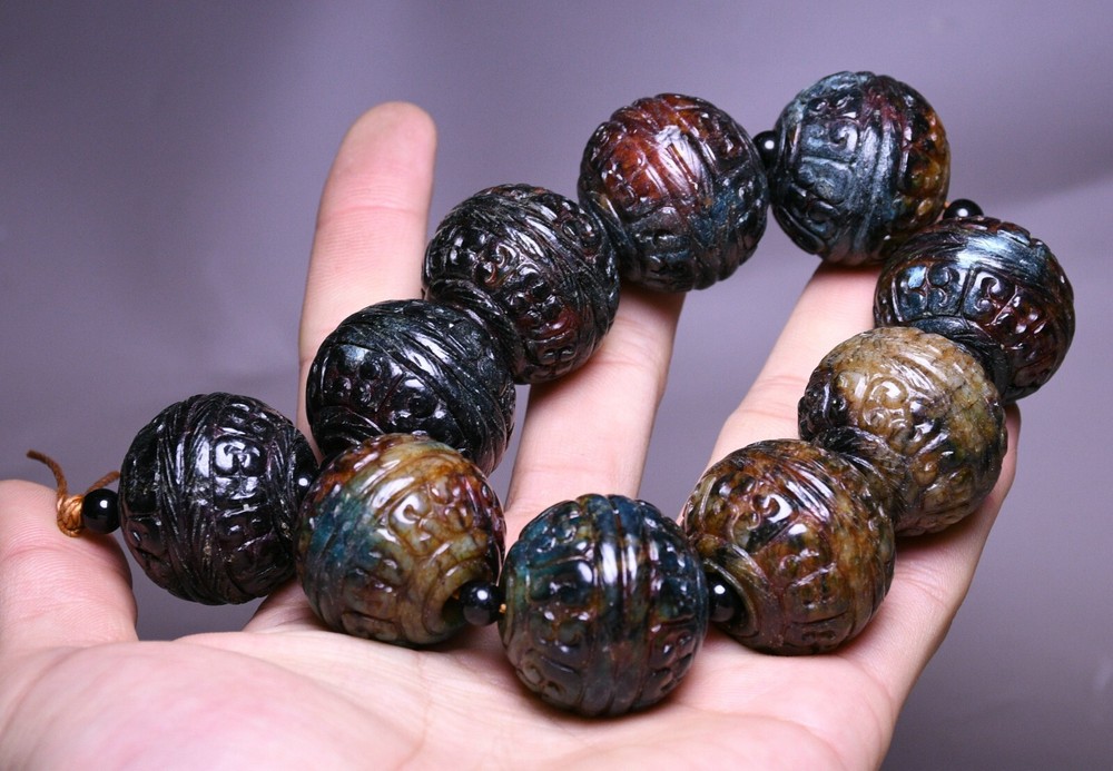 16CM Vintage Hetian Jade Fengshui Beast Carved Jewelry Holder Bracelet