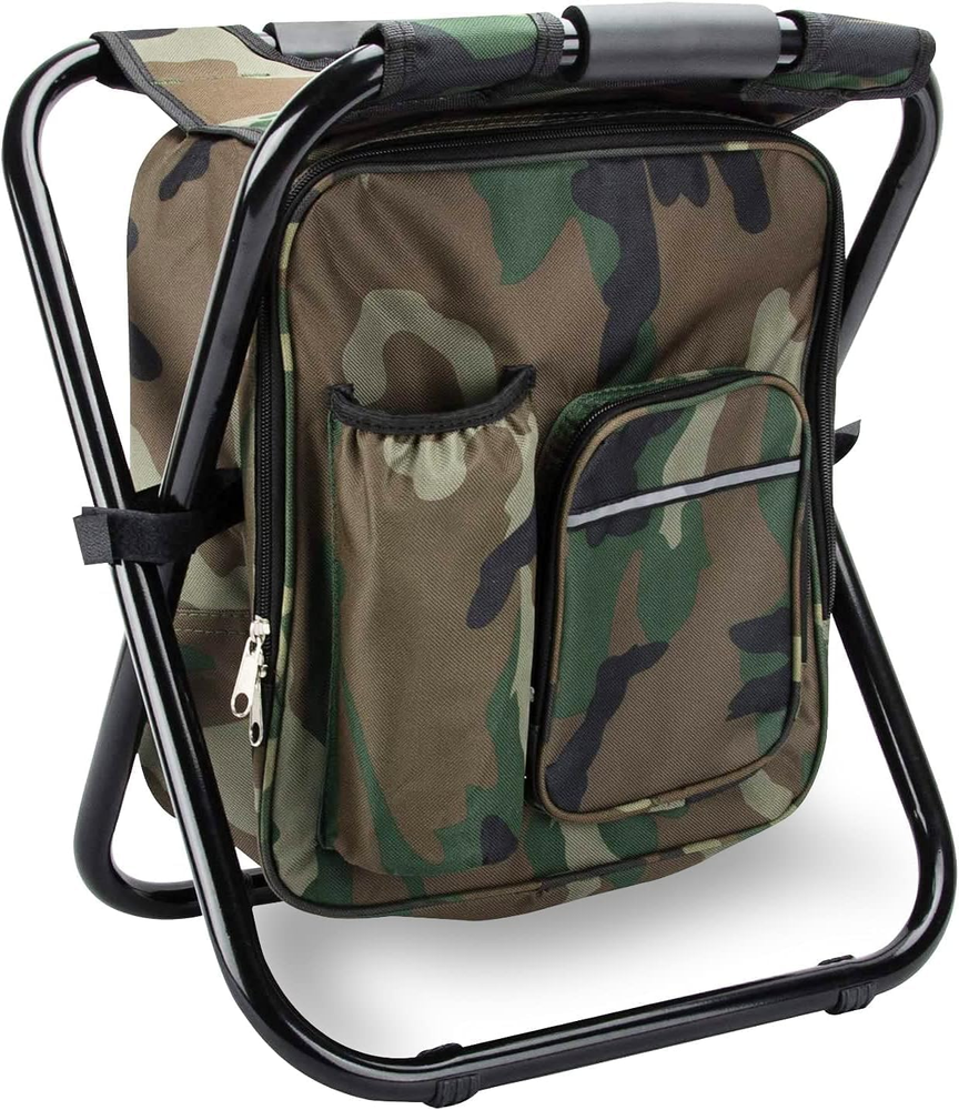 Camouflage Folding Backpack Chair with Cooler Storage – Portable & Durable