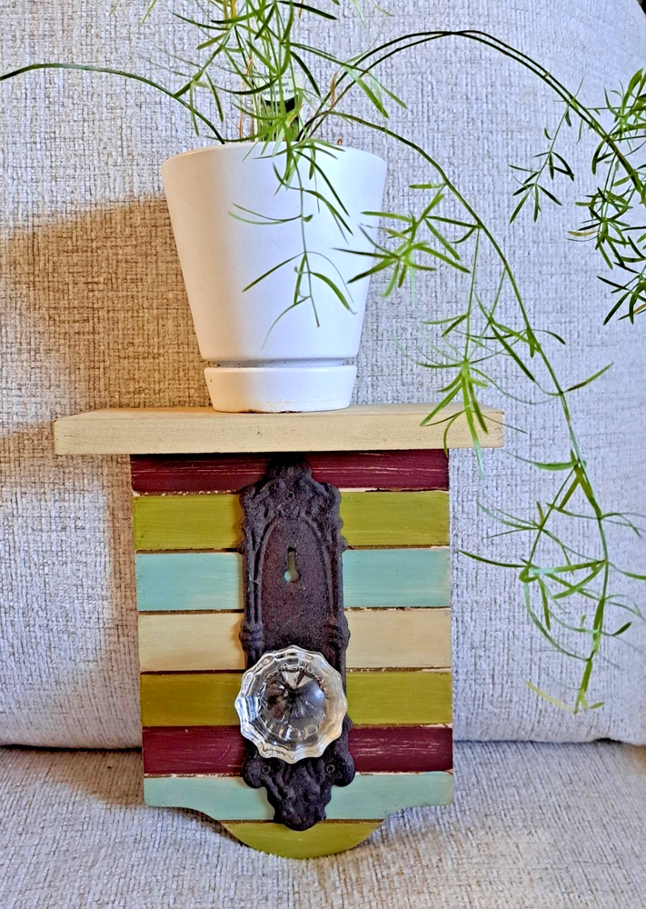 Display Shelf W/ Glass Door Handle Metal Tin Wood *Pre-Loved Farmhouse Decor