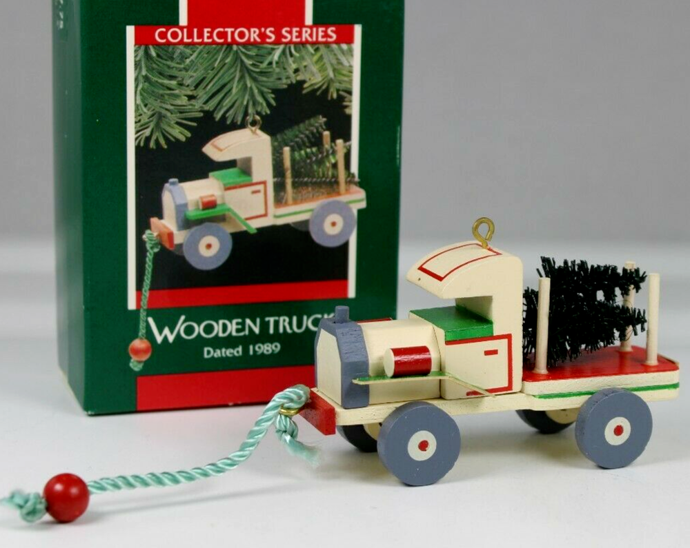 Vintage 1989 Handcrafted Hallmark Keepsake Wooden Truck Pull Toy Ornament