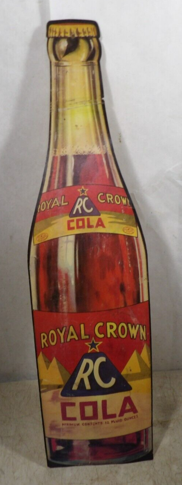 Vintage Cardboard Royal Crown RC Cola Figural Bottle Sign Soda Pop
