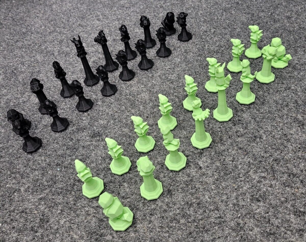 Pokémon Chess Set 3D Printed Black and Green Complete Pikachu Bulbasaur Vulpix