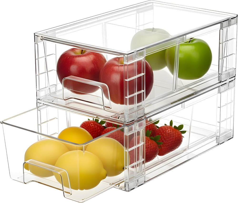 6 Pack Stackable Storage Drawers,Plastic Organizers Bins, Drawers Storage with H