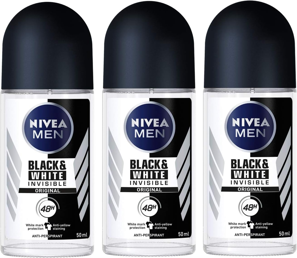 Nivea Men Invisible Black & White 48h Roll-On Deodorant 50ml Pack of 3