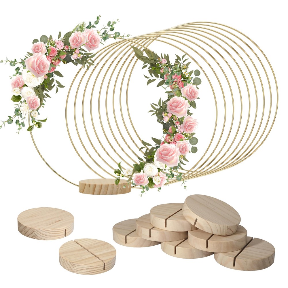 10-Pack 12-Inch Gold Metal Hoop Centerpieces with Floral Ring Holder