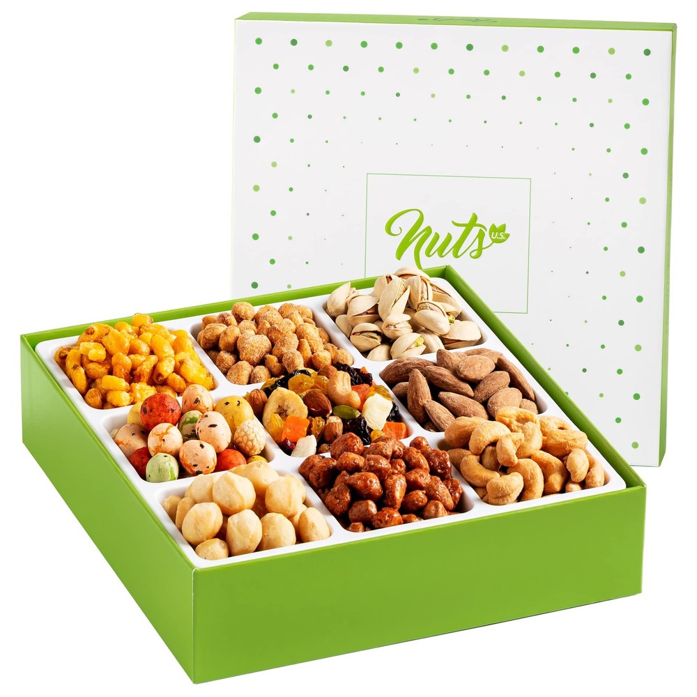 Healthy Sweet & Salty 9-Variety Dried Fruits & Nuts Gift Basket - US Sourced