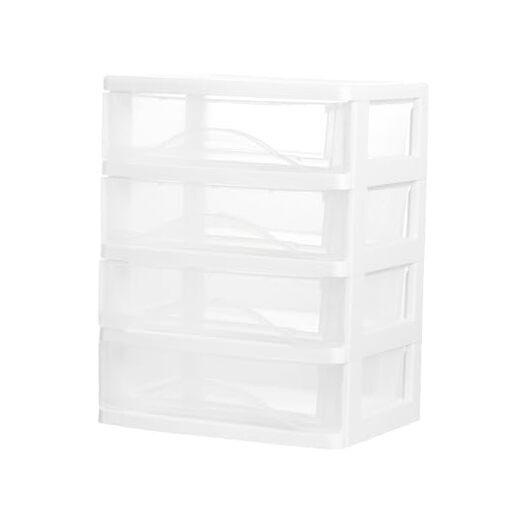 Plastic Stackable Storage 4 Drawers, White Bathroom Makeup Organizer with