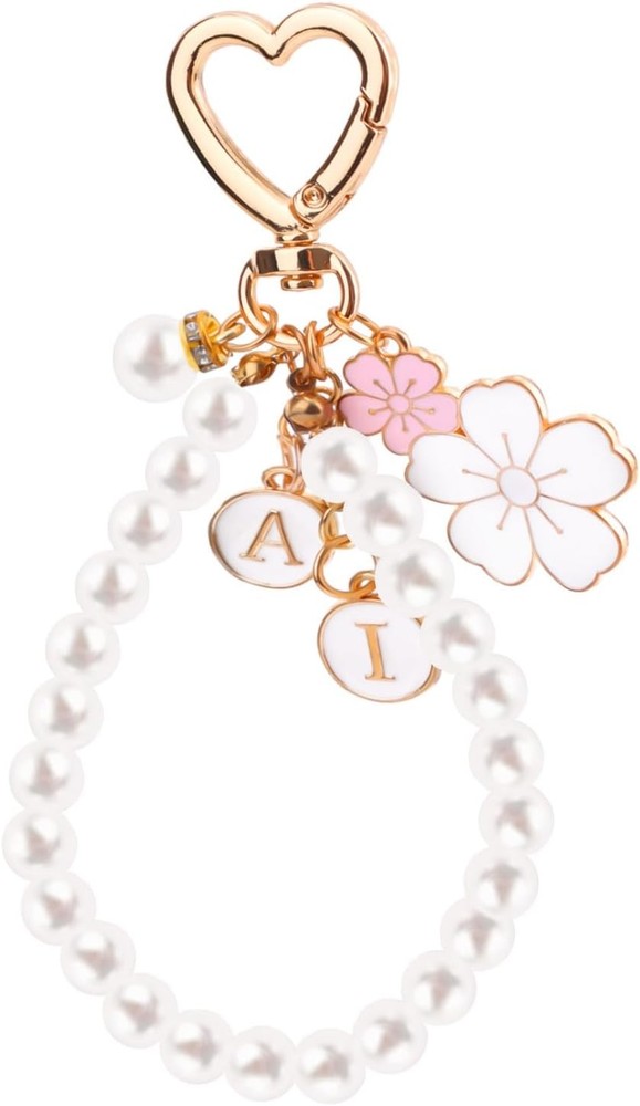 Cute Flower Pearl Keychain with Two-Tone Wristlet Keyring