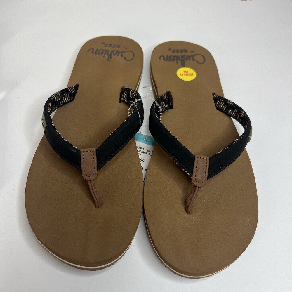 Reef Women’s Size 10 Cushion Sands Black Tan Flip Flop