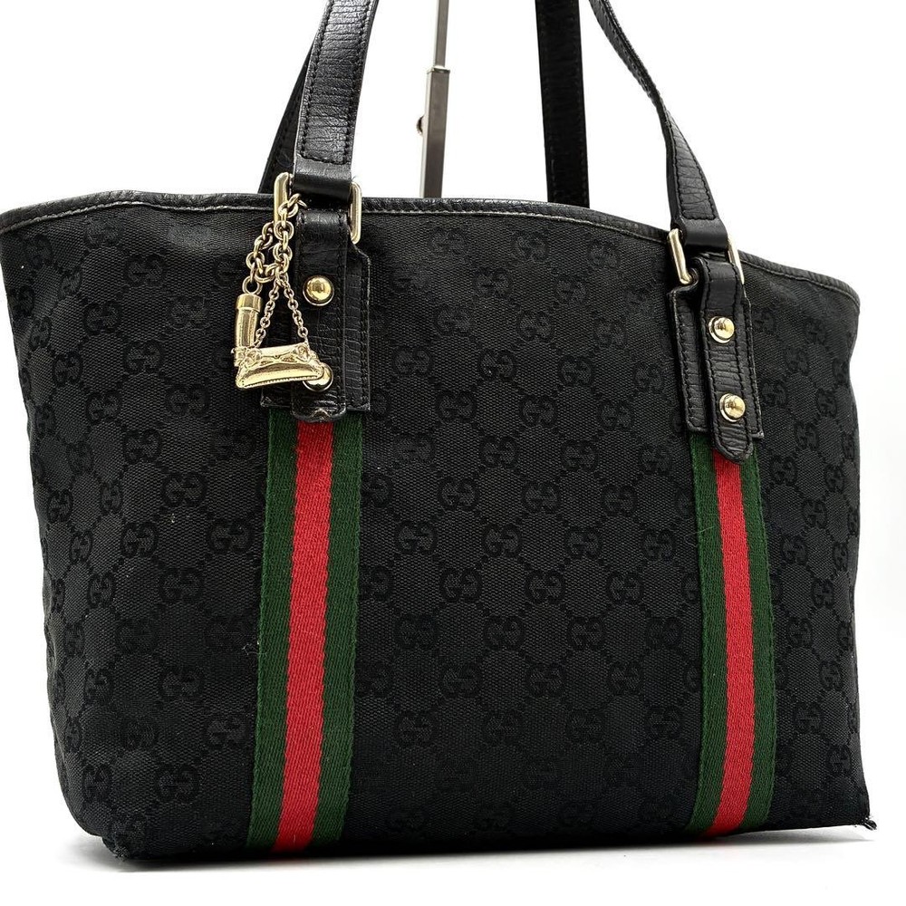 Gucci Sherry Line GG Canvas Leather Black Tote Bag Pre-Owned