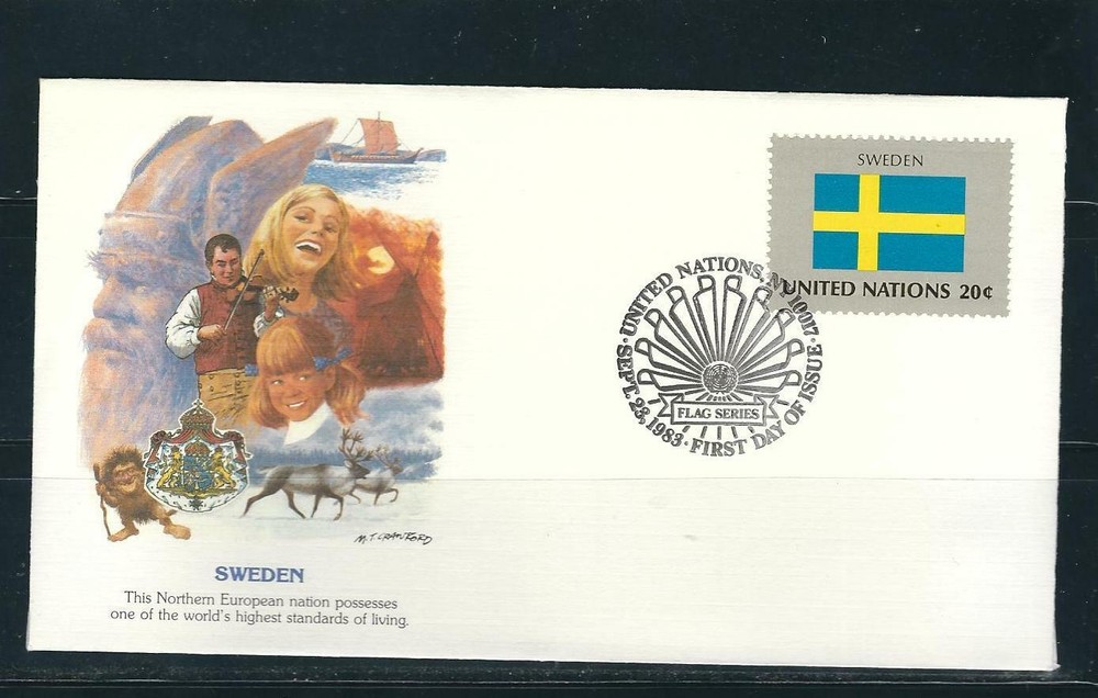 United nations 1983 Flag Series SC # 414 Sweden FDC .Fleetwood Cachet
