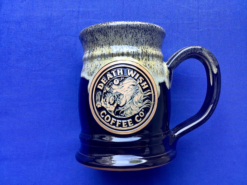 death wish coffee two faced tankard mug deneen pottery human wolf medallion side