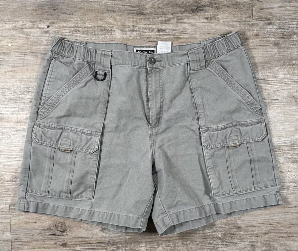 VTG Columbia Cargo Shorts Men's 38 Gray Hiking Fishing Stretch Waistband XM4244