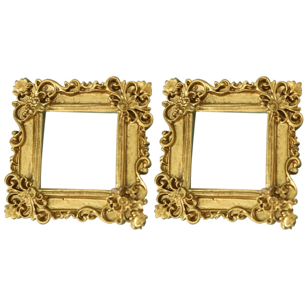 2 Vintage Golden Resin Baby Photo Frame Ornaments 2Pcs  