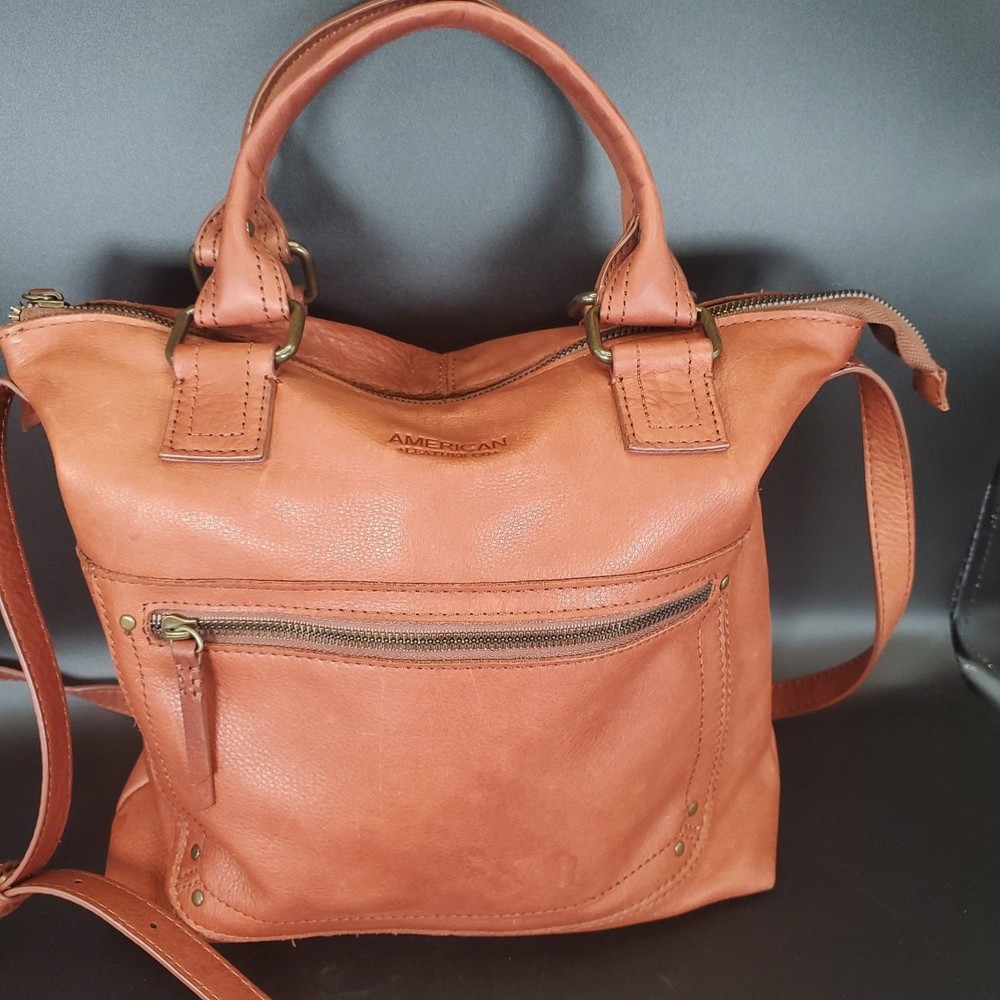 American Leather Co Vintage Tan Leather Handbag Crossbody Tote Purse