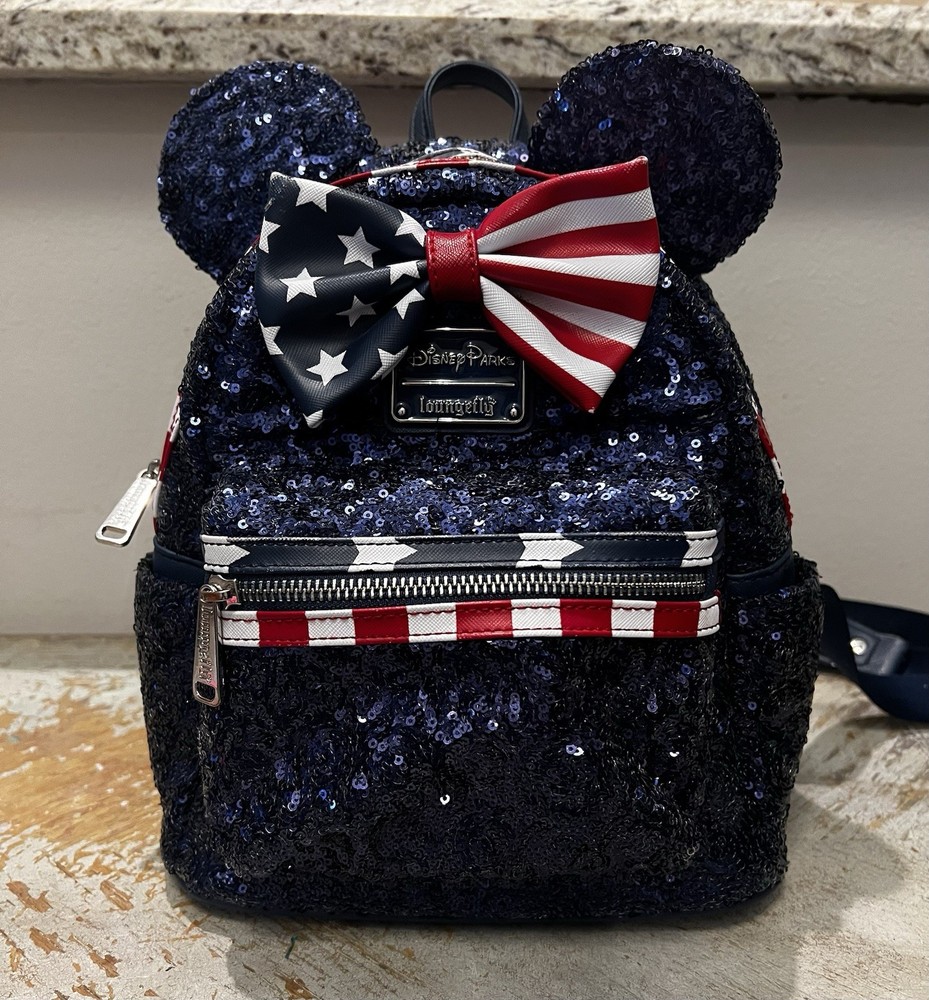 Loungefly Disney Parks Minnie Mouse Sequined Stars and Stripes Mini Backpack