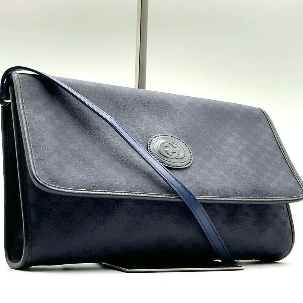 Gucci Vintage Navy Micro GG PVC Shoulder Bag 20x29cm Pre-Owned