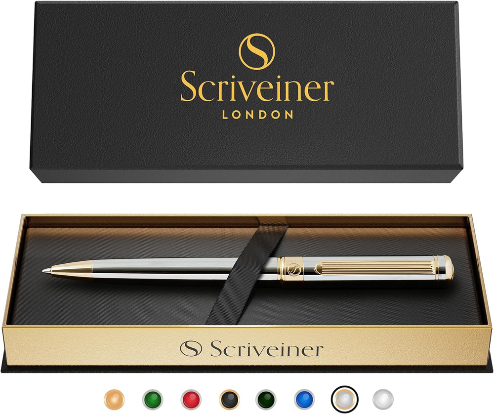 Luxury Silver Chrome Ballpoint Pen with 24K Gold Finish - Best Gift Set