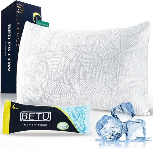 BETU Queen Cooling Pillow with Shredded Memory Foam in White