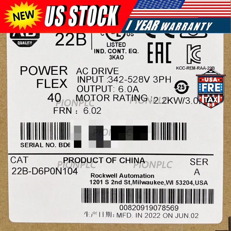 New 22B-D6P0N104 Allen-Bradley Powerflex 40 AC Drive 3.0Hp 2.2kW 22BD6P0N104