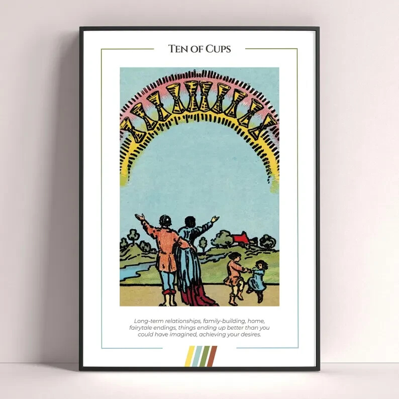 Ten of Cups Tarot Card Art Print Poster Digital Download