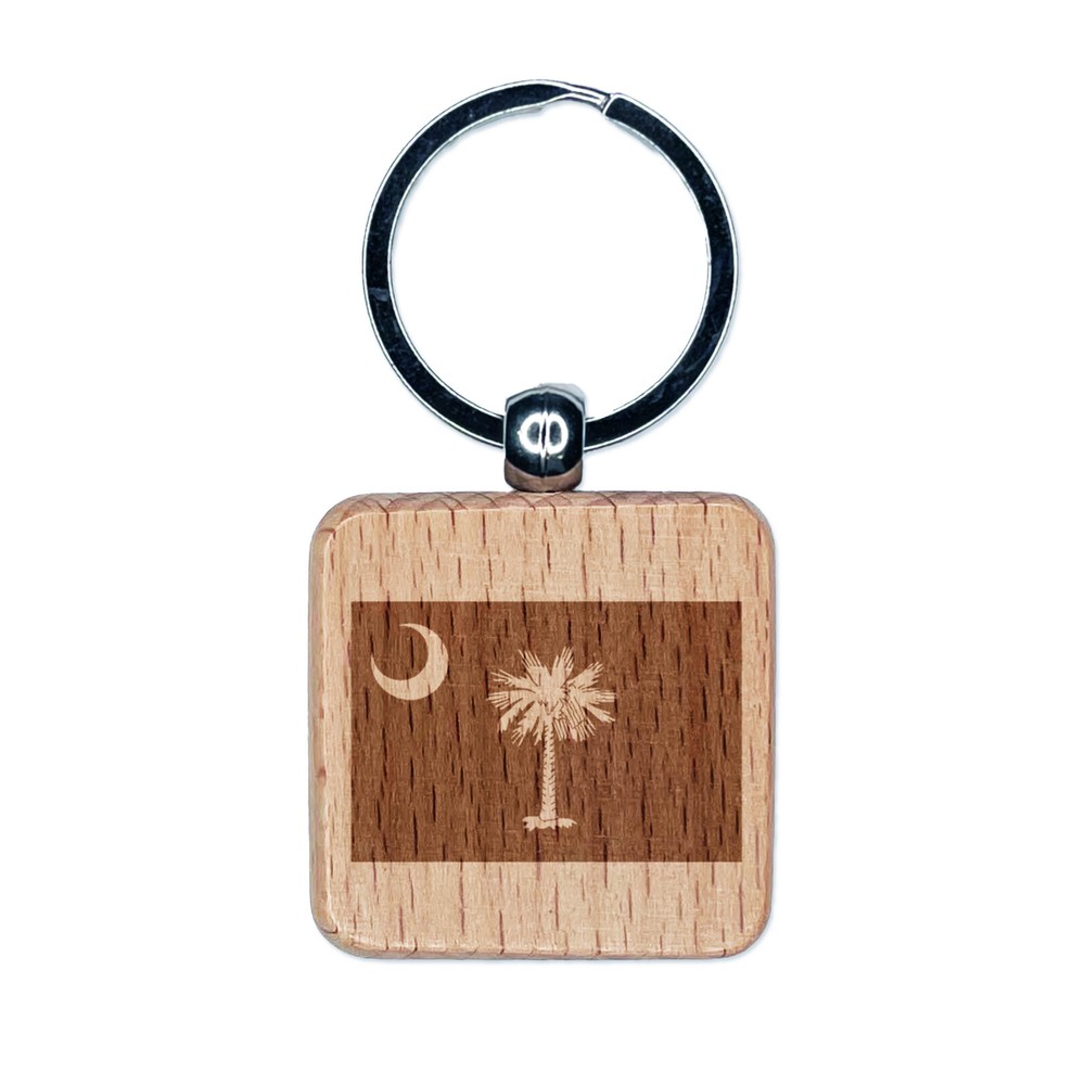South Carolina State Flag Engraved Wood Square Keychain Tag Charm