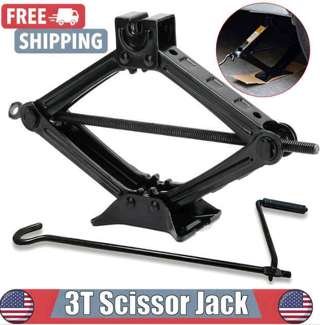 3 Ton Scissor Jack Car Heavy Duty Garage Tire Wheel Lug Handle Crank Tool Kit __