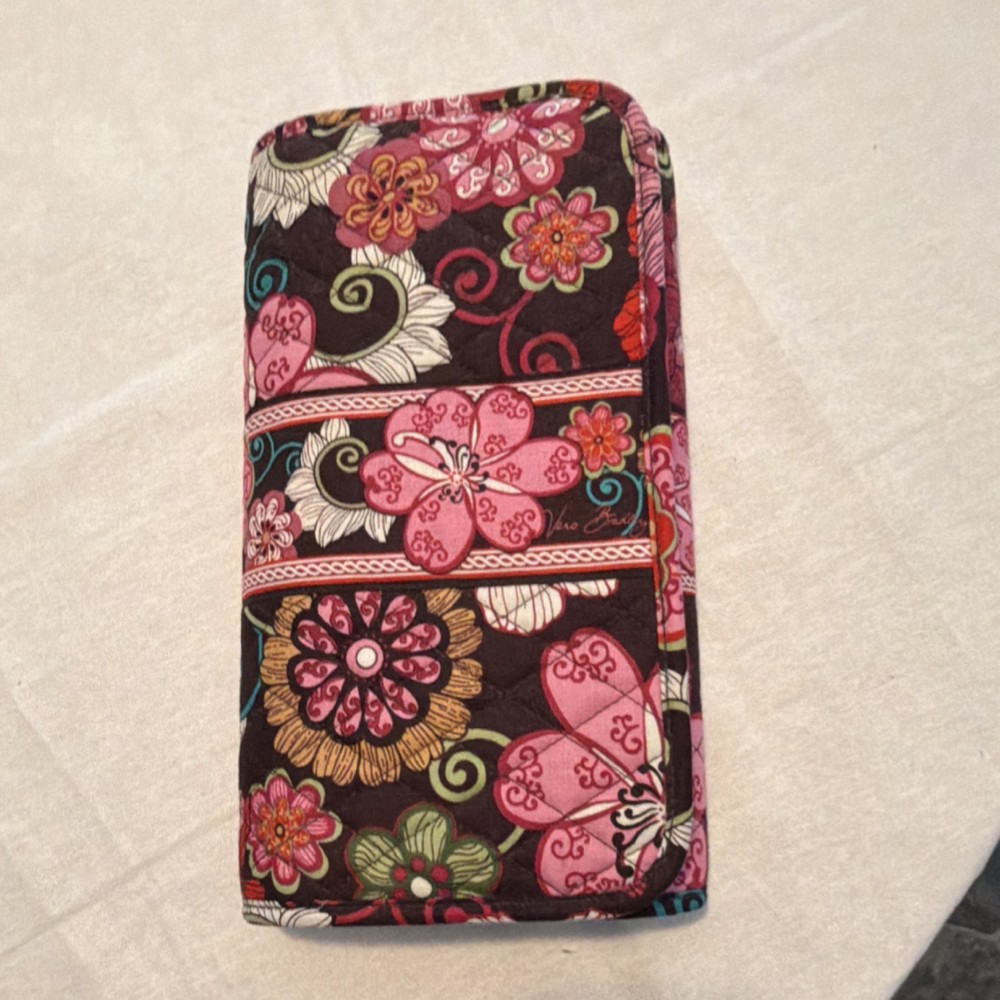 Vera Bradley Women's Folding Wallet Floral Pink Brown Credit Card Accent