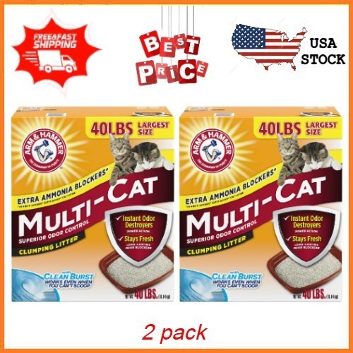 2 Pack ARM & HAMMER Superior Odor Control Multi-Cat Clumping Cat Litter 40lb