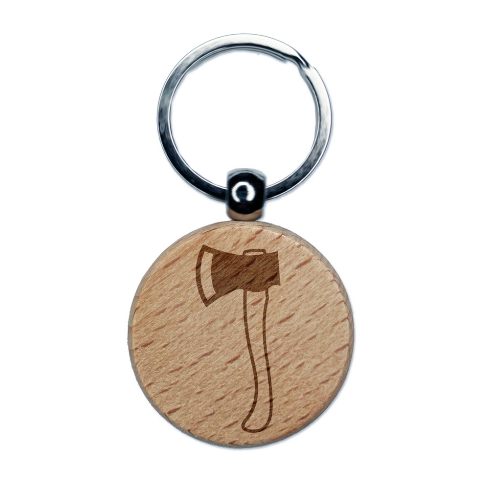 Wood Cutting Axe Engraved Wood Round Keychain Tag Charm