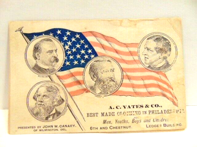 old advertising card w/ 1884 Presidential election results: Cleveland-Blaine