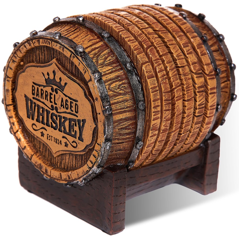 Whiskey Barrel Coaster Set – Handcrafted Whiskey Barrel Decor for Whiskey Lov...