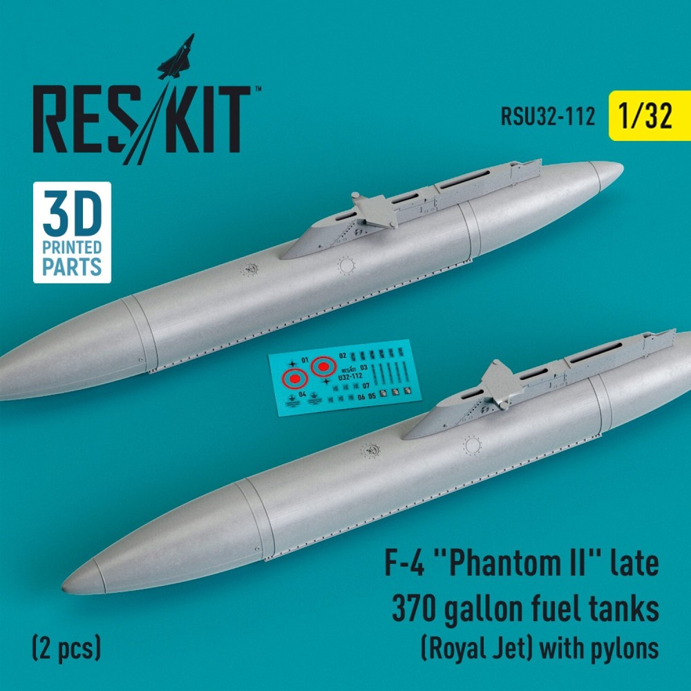 1:32 ResKit RSU32-0112 F-4 Phantom II Late 370 Gal Fuel Tanks Pylons 3D
