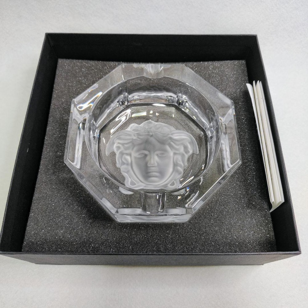 VERSACE x ROSENTHAL Medusa Crystal Glass Ashtray Accessory Case Clear Interior