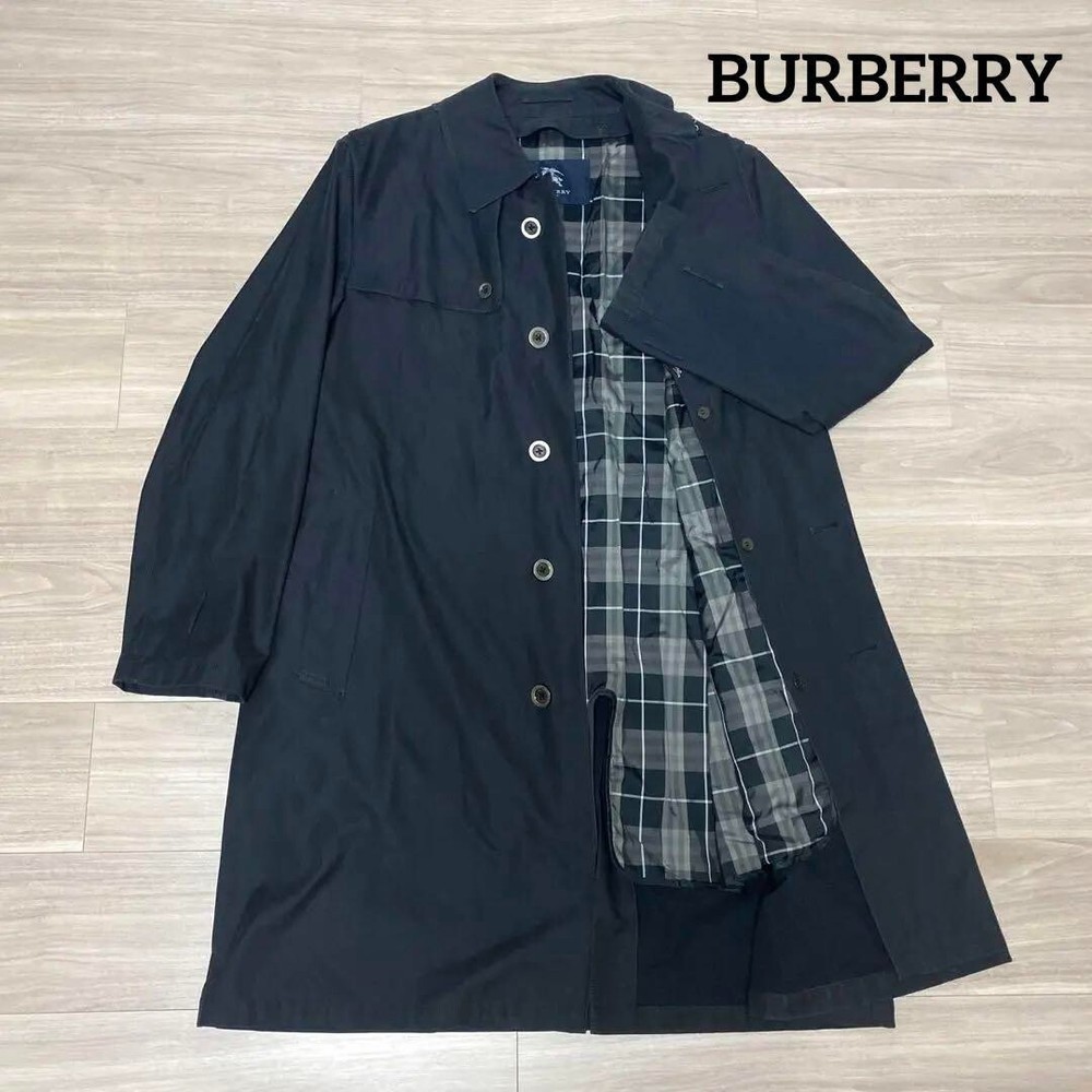 BURBERRY LONDON Trench Coat Nova Check Black Men Size Free Used NAME