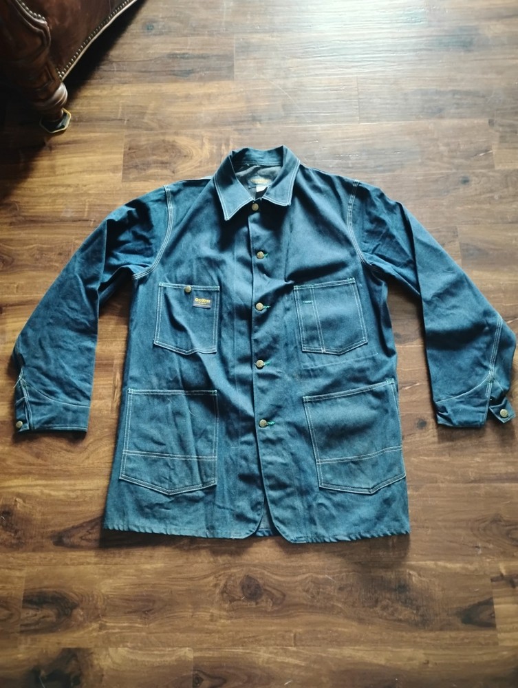 Vintage Oshkosh Bgosh Denim Chore Barn Coat Jacket Dark Wash Men's Size 42 Long