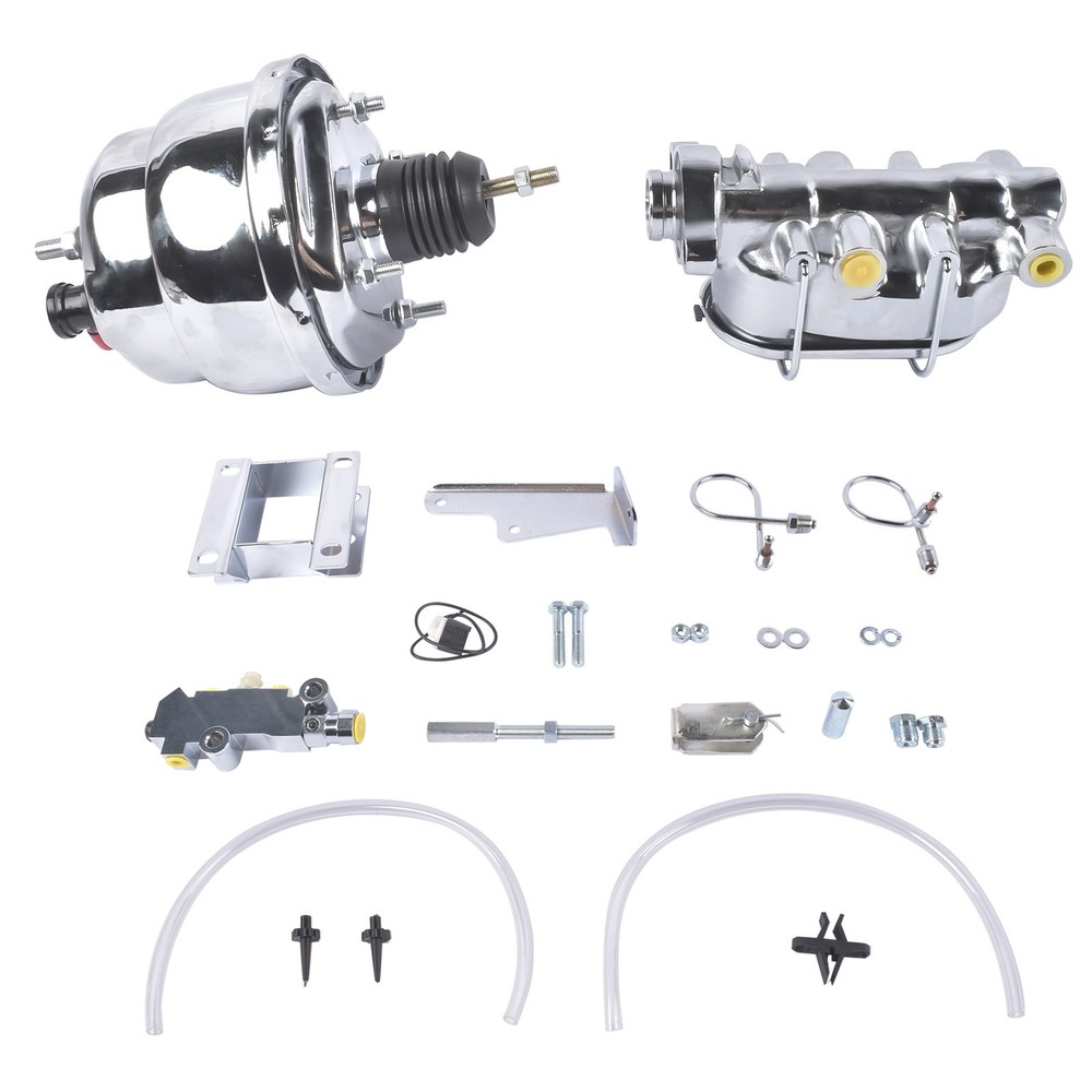 7'' Chrome Disc Drum Power Booster Master Cylinder Bracket Kit for Chevy 1955-57