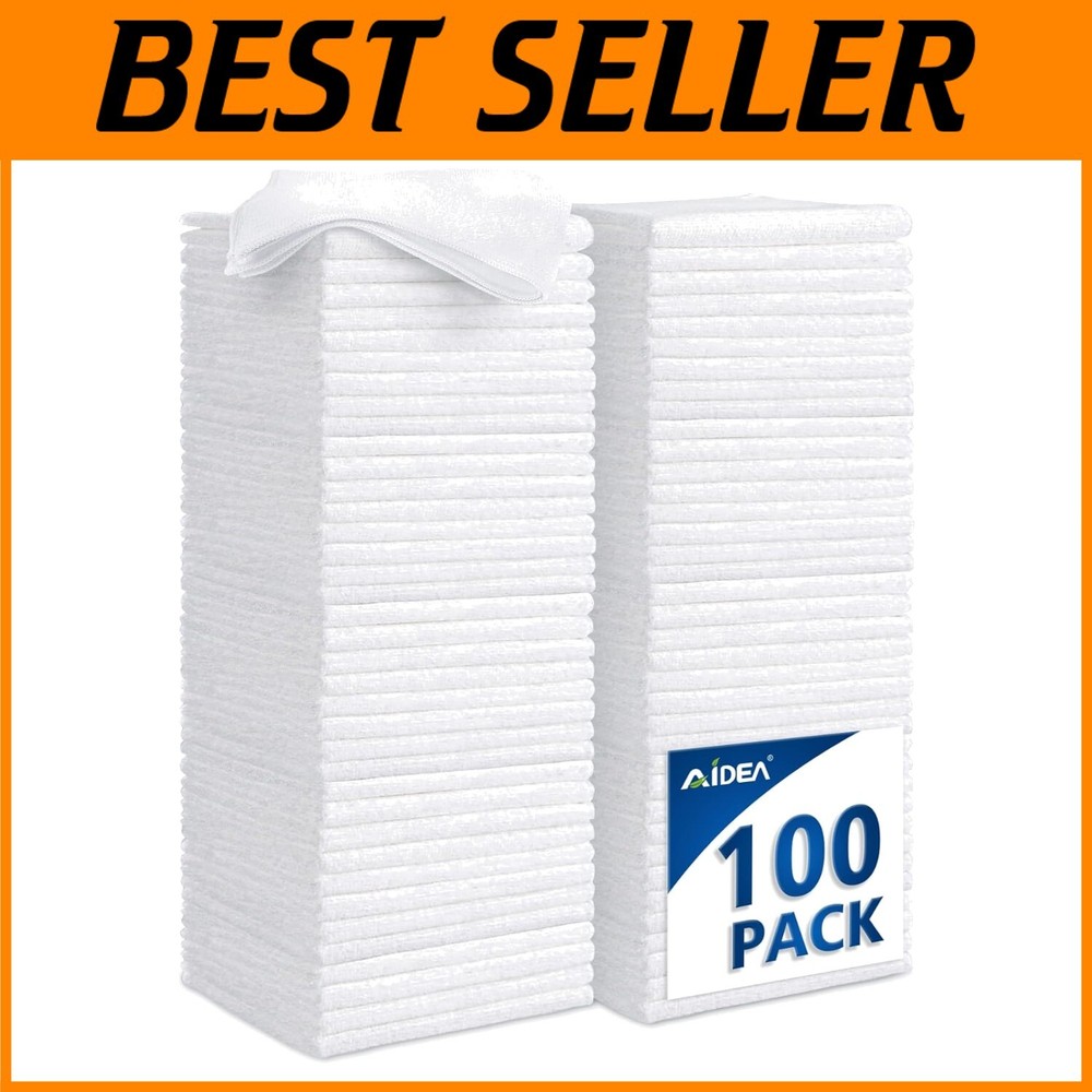 Reusable White Microfiber Cleaning Cloths - Eco-Friendly 100-Pack for Home & Car