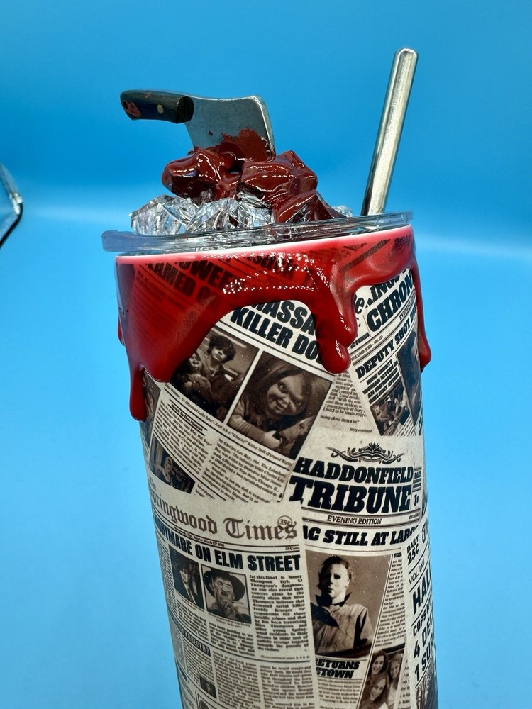 Horror Movie Killers Newspaper 20 oz Tumbler Stainless Steel Glow In The Dark