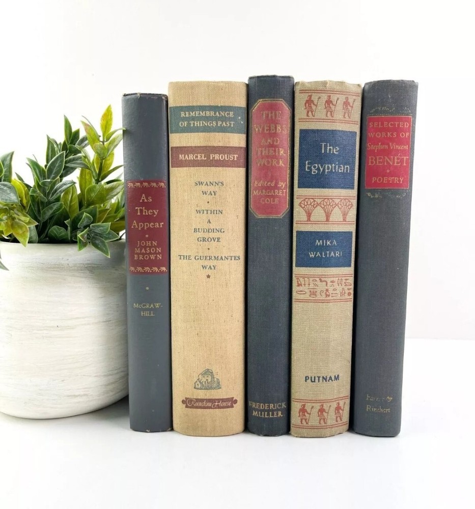 Lot of 5 Vintage Old Hardcover Books for Library Decoration