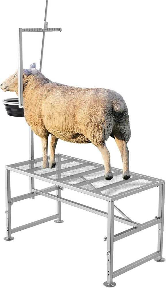 600 LBs Goat Stand with Feed Bin, Goat Milking Livestock Stand for Sheep Trimmin