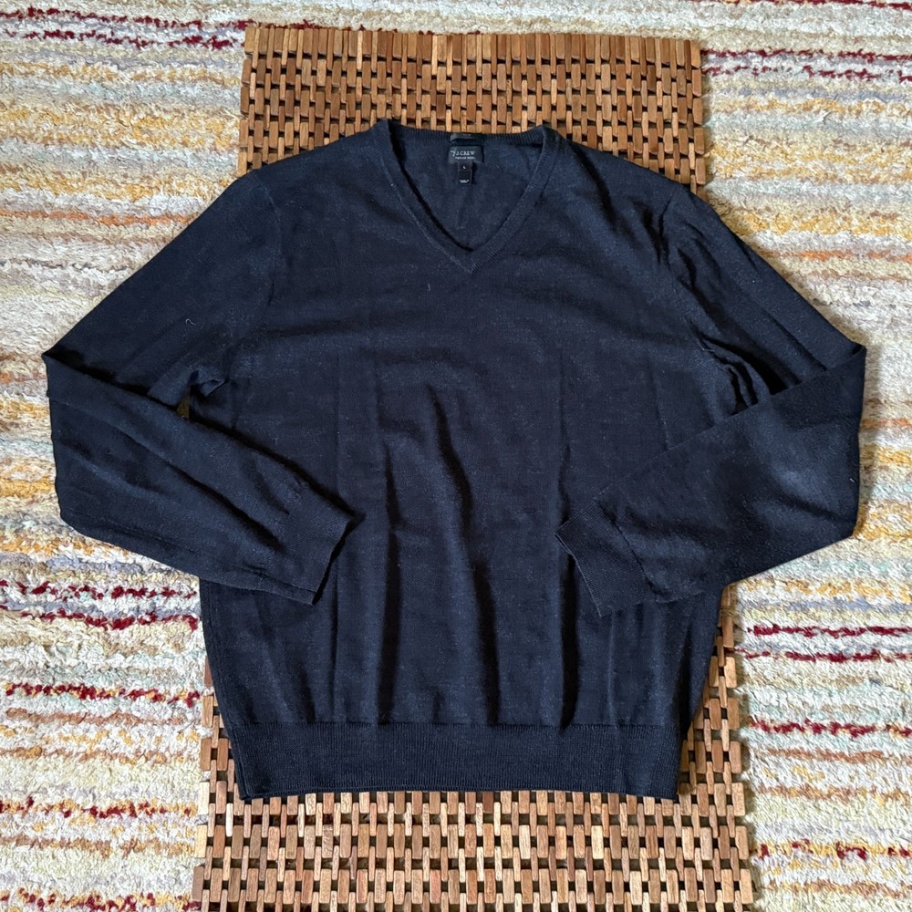 J. CREW Merino Wool V Neck Sweater Charcoal Grey Pullover Men's Size Large L