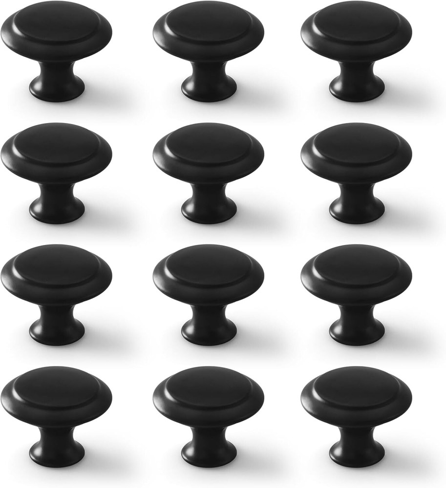 12pcs 1-1/5 inch Cabinet Knobs Hardware Drawer Cupboard Handle Pulls Black Round